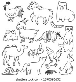 Set of animals doodle isolated on white background