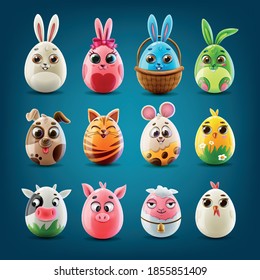 set of animals easter eggs