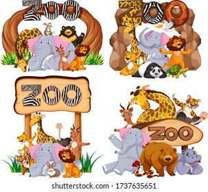 Set of animals at the entrance sign illustration