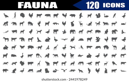 Conjunto de animales. icono de fauna. logo. silueta.