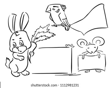 Set animals frame - bird, rebbit and mouse