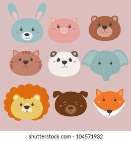 set of animals heads