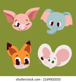 set of animals heads detailed