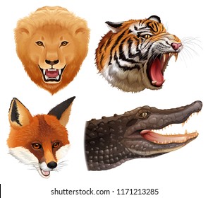 Ilustración del conjunto de cabezas de animales