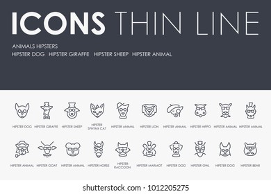 Set of ANIMALS HIPSTERS Thin Line Vector Icons and Pictograms