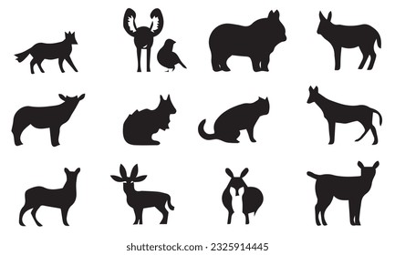 set of animals icon black simple flat on white background