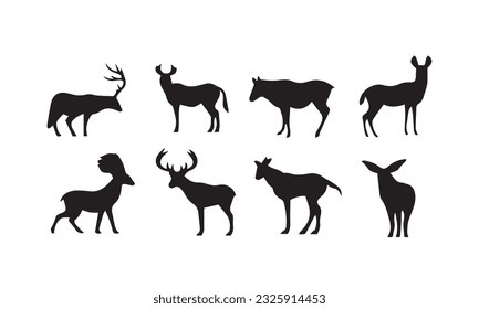 set of animals icon black simple flat on white background
