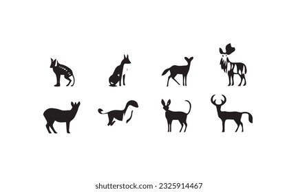 set of animals icon black simple flat on white background