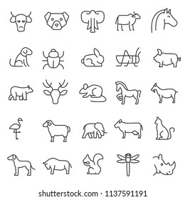 Set Of Animals Icon With Simple Line Use For Web And Zoology Infographic, Editable Stroke, Nature, Mammals, Predator, Insect, Fish, Wild Life