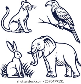 Set of Animals Icon Vector Illustration in Line Art