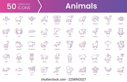 Conjunto de iconos de animales. Conjunto de iconos de estilo de degradado. Ilustración vectorial