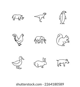 set of animals icons isolated on white