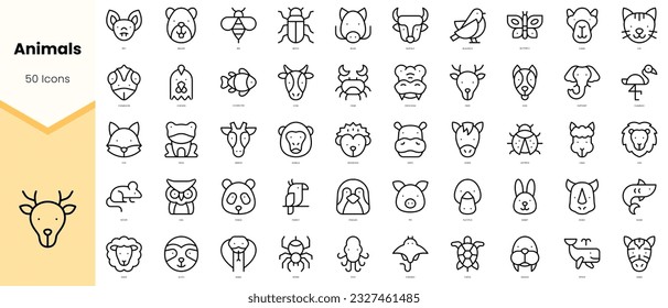 Set of animals Icons. Simple line art style icons pack. Vector illustration