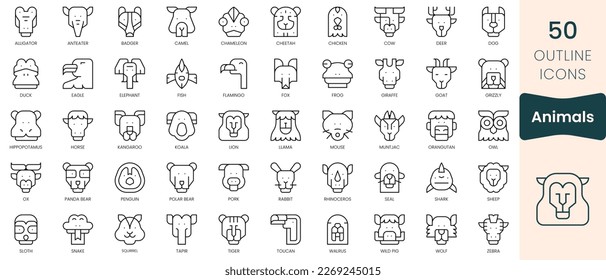 Set of animals icons. Thin linear style icons Pack. Vector Illustration