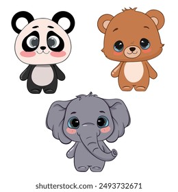 set of animals illustration panda bear and elephant 