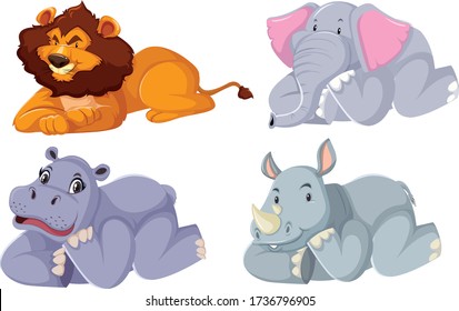 Set of animals laying down illustration