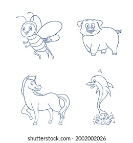 conjunto de animales línea de arte mano dibujo ilustración vector ilustración