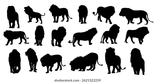 set of animals Lion Silhouettes Collection