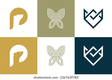 Set of animals logo design vector with creative element concept