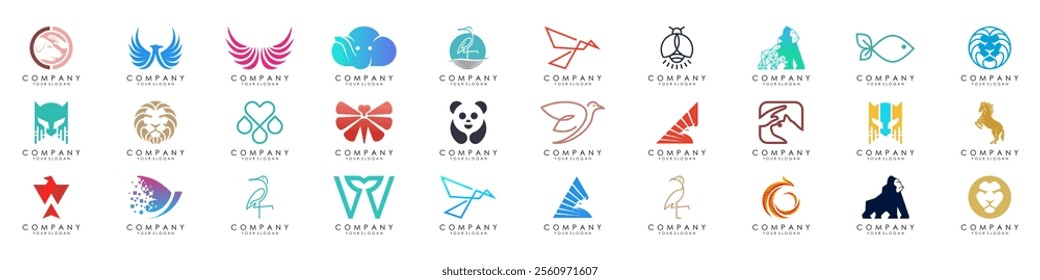 Set Of Animals logos collection. Animal logo set. Geometrical abstract logos. Icon design