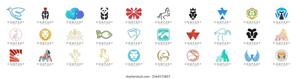 Set Of Animals logos collection. Animal logo set. Geometrical abstract logos. Icon design