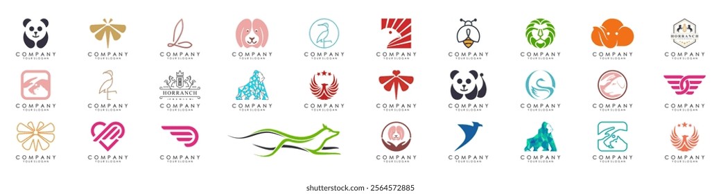 Set Of Animals logos collection. Animal logo set. Geometrical abstract logos. Icon design