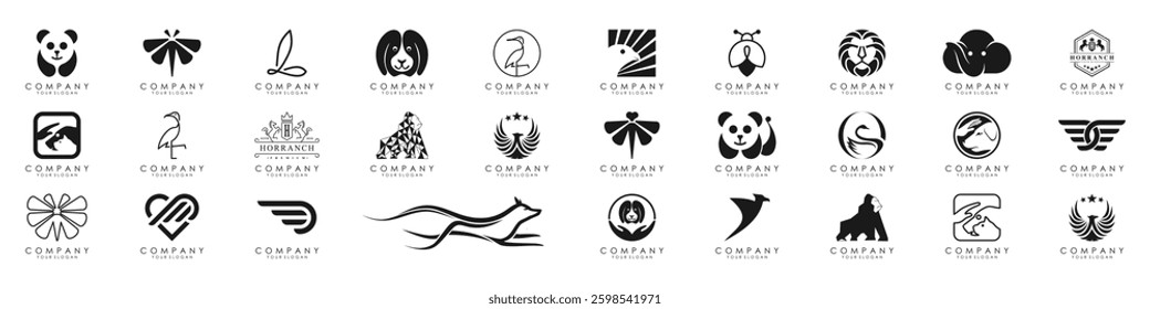 Set Of Animals logos collection. Animal logo set. Geometrical abstract logos. Icon design