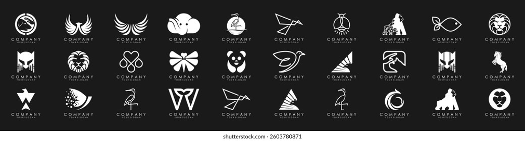 Set Of Animals logos collection. Animal logo set. Geometrical abstract logos. Icon design