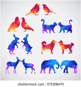 Set of animals love silhouettes