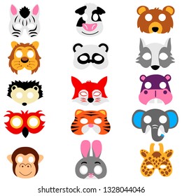 Set of animals masks isolated on white background. Vector illustration