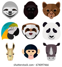 Set of animals muzzle color flat icons for web and mobile design