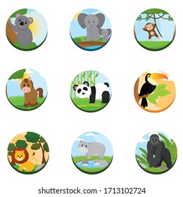 Conjunto de animales en un paisaje natural - Vector