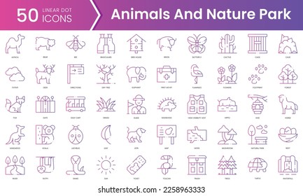 Set of animals and nature park icons. Gradient style icon bundle. Vector Illustration