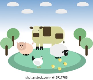 Set of animals on the farm