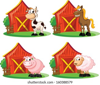 Set of animals on farm - vector