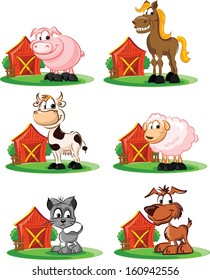 Set of animals on farm - vector 