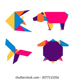 Set animals origami. Abstract colorful vibrant animals logo design. Animal origami