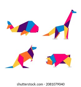 Set animals origami. Abstract colorful vibrant animals logo design. Animal origami