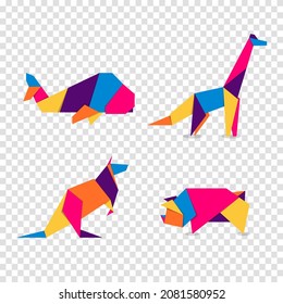 Set animals origami. Abstract colorful vibrant animals logo design. Animal origami