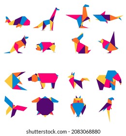 Set animals origami. Abstract colorful vibrant animals logo design. Animal origami. Vector illustration