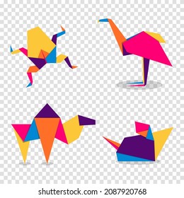 Set animals origami. Abstract colorful vibrant animals logo design. Animal origami