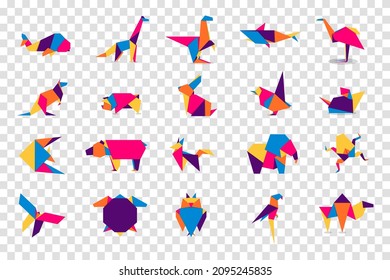 Set animals origami. Abstract colorful vibrant animals logo design. Animal origami. Vector illustration