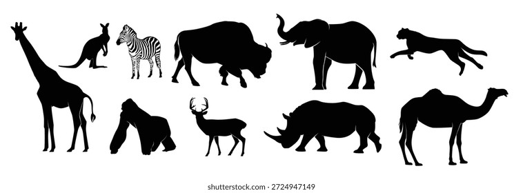 conjunto de animais animais animais silhueta isolado em um branco