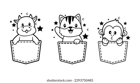 Set of animals in the pocket SVG. Baby milestone SVG. Vector illustration clipart svg