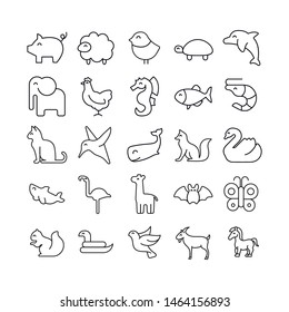 Set of animals related vector line icons. Premium linear symbols pack. Vector illustration isolated on a white background. Web symbols for web sites and mobile app. Trendy design. 