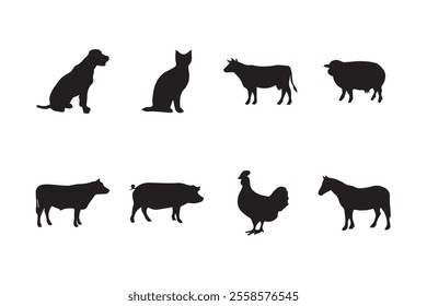 A set of animals silhouette vector illustration.