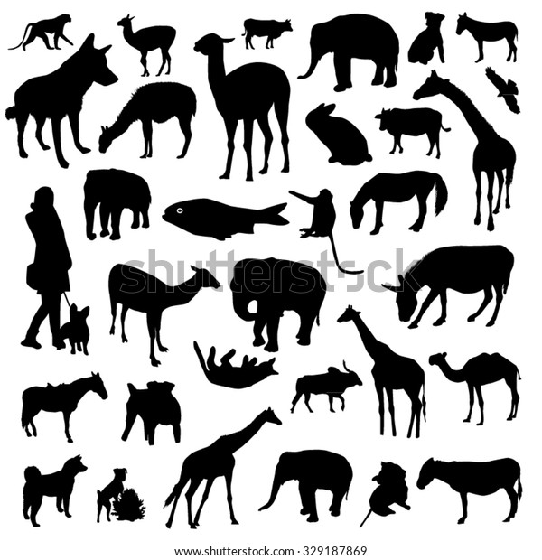 Set Animals Silhouettes Stock Vector (Royalty Free) 329187869