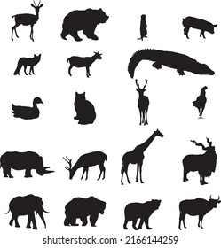 Set Animals Silhouettes Vector Stock Vector (Royalty Free) 2166144259 ...