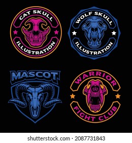 A set of Animals Skulls Badges, these designs can be used as sports mascots, logos for t-shirt prints