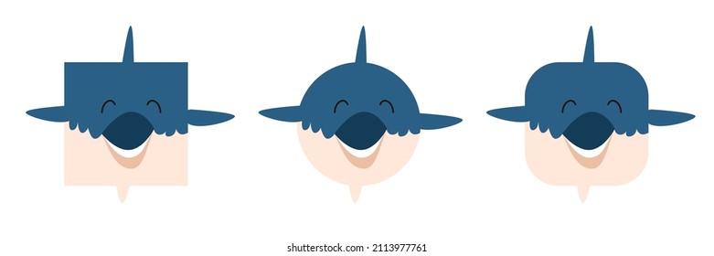 A set of animals of square and round shape. Vector illustration of a shark